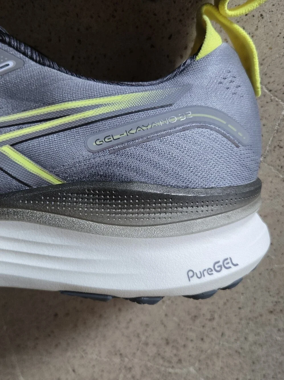 ASICS Men's Gel-Kayano 32 Gray Running Shoes with Neon Yellow Accents-Brand New